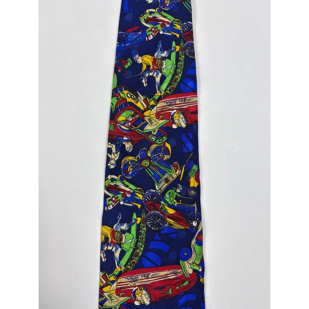 Pagliano Milan New‎ York Silk Tie Vintage Tin Toy Novelty Navy Motorcycle Car